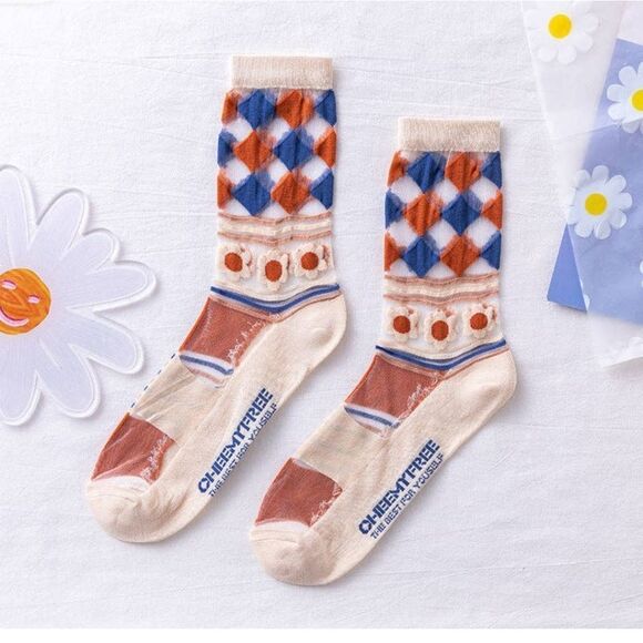 🆕🧦Free People Mesh Diamond and Floral Socks - Picture 3 of 4